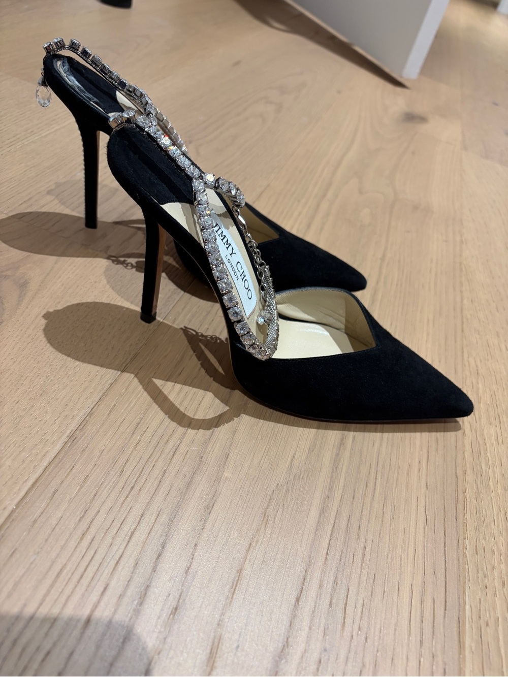 Jimmy Choo Black Suede Crystal-Embellished Slingback Pumps